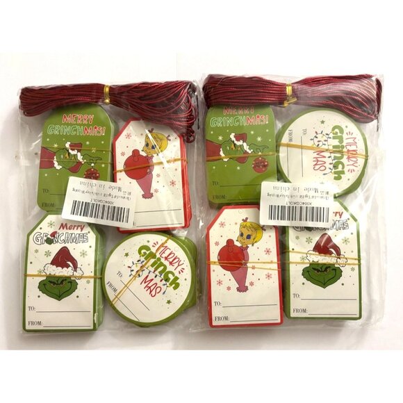 Two (2) Sets of Merry Grinchmas Gift Tags with Red String Grinch Christmas G - Picture 1 of 8